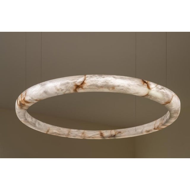 Halo with pipe 100 pendant lamp by united alabaster dimensions: d 100 x h 7 cm (customizable height) materials: alabaster,...