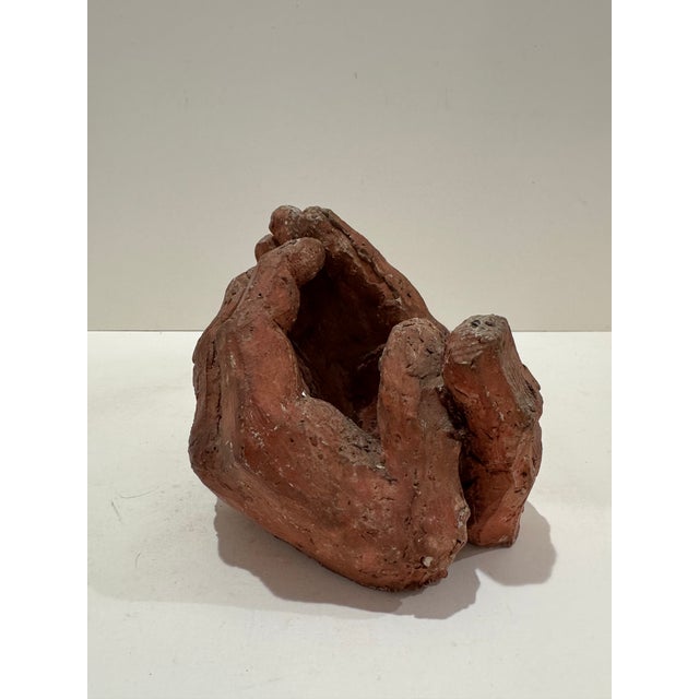 1960s Larry Mohr Terracotta Abstract Hand Sculpture Signed Estate Mid Century Modern For Sale - Image 4 of 9