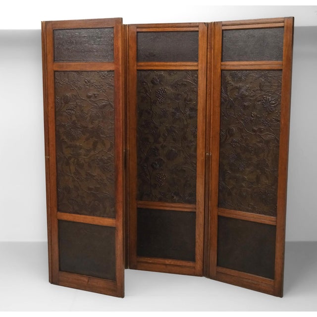 Arts and Crafts Oak Room Divider with Botanical Motifs Panels, 1890s For Sale - Image 9 of 18