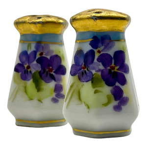 Early 20th Century Violet Ceramic Salt & Pepper Shakers- a Pair