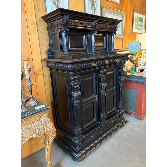 Antique Napoleon III Ebonized Two Part Cabinet For Sale - Image 9 of 12