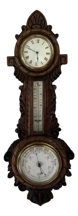 Antique Edwardian Carved Oak Banjo Clock Barometer, 1900