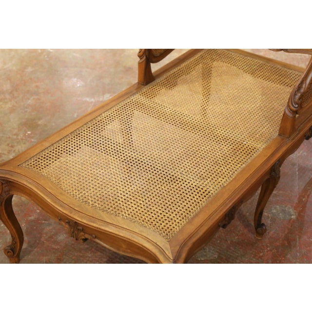 Late 19th Century 19th Century French Louis XV Carved Walnut Caned Chaise Lounge For Sale - Image 5 of 12
