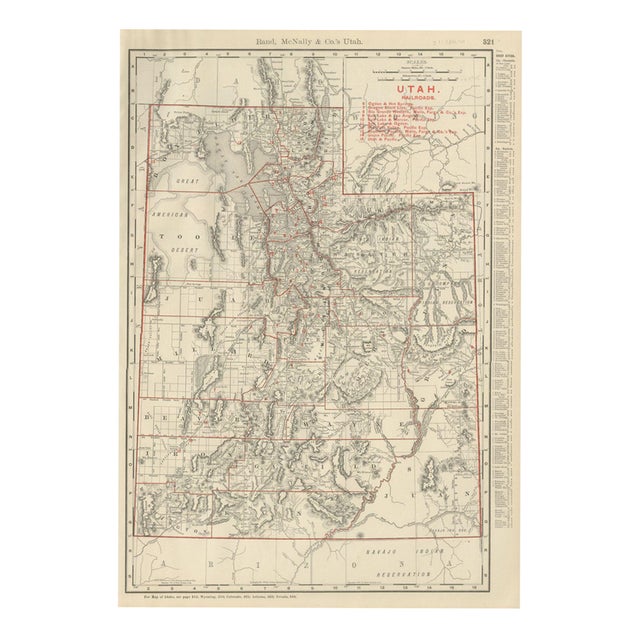 Antique Map of Utah The Beehive State by Ran McNally, 1899 For Sale