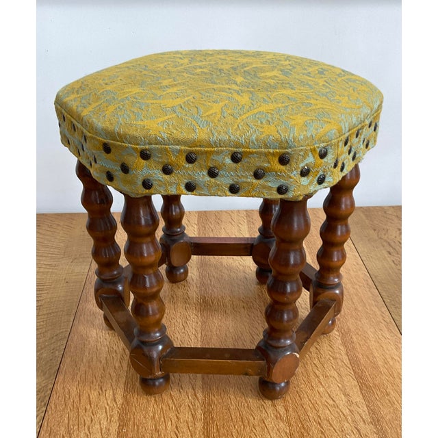 Mid-Century Modern Vintage Mid-Century Oak Footstool With Geometric Needlepoint Tapestry For Sale - Image 3 of 9