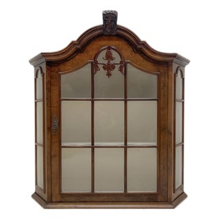 Walnut Veneer Wall Display Cabinet with Ornament and White Shelves, 1960s For Sale