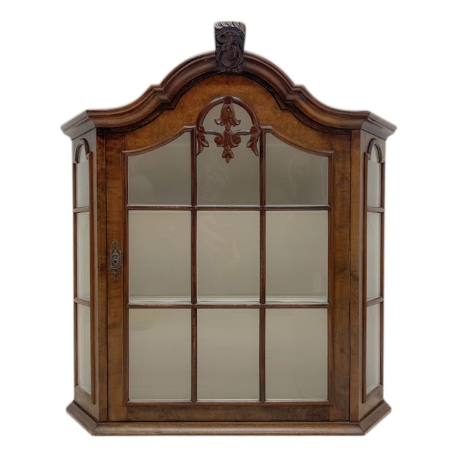 Walnut Veneer Wall Display Cabinet with Ornament and White Shelves, 1960s For Sale