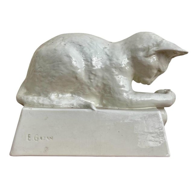 Young Cat in Creil and Montereau Earthenware by Ernest Gazan For Sale - Image 12 of 12