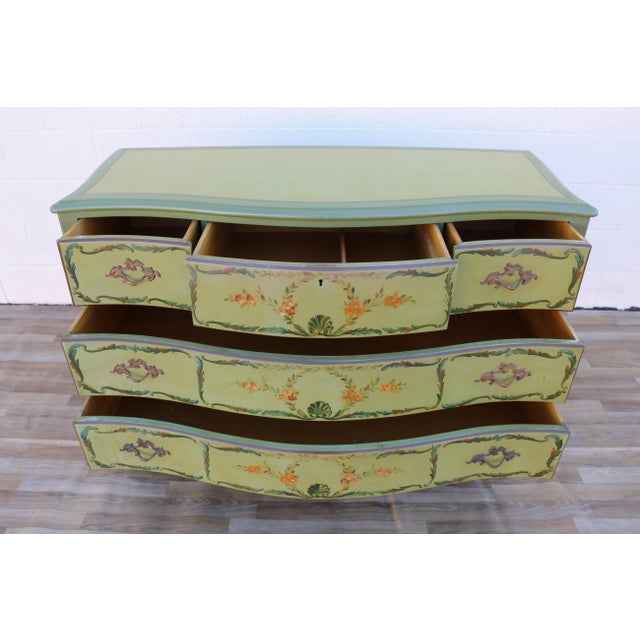 French Provincial French Provincial Hand-Painted Green Five-Drawer Dresser, Circa 1950s For Sale - Image 3 of 18