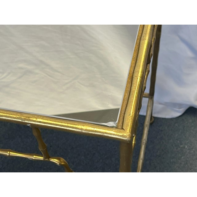 Vintage French Hollywood Regency Style Metal Bamboo-Look Stacking Tables With Mirror Tops- a Pair For Sale - Image 12 of 12