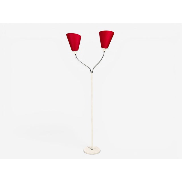 AH Belysing, Adjustable Floor Lamp, White Lacquered Metal, Red Fabric, Sweden, 2000s A model G708 designed and produced by...