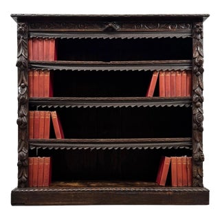 Antique Victorian Carved Oak Open Bookcase, England For Sale
