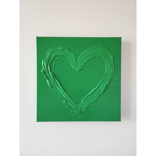 Abstract Green Heart Acrylic Painting For Sale - Image 3 of 6