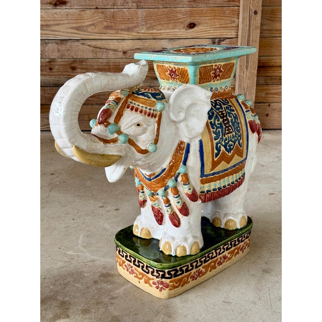 Vintage Glazed Terracotta Elephant Garden Seat or Side Table For Sale - Image 9 of 11