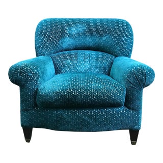 Oversized English Style Club Chair in Geometric Velvet For Sale