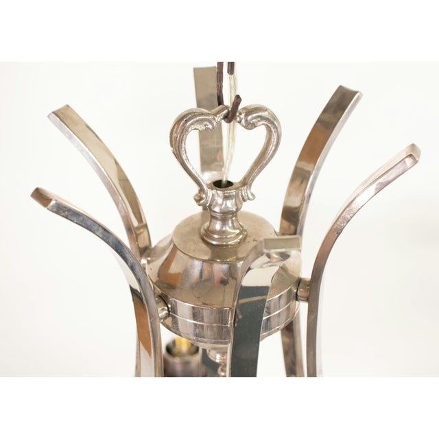 Mid 20th Century Pair of Mid-Century Italian Chrome and Wood Chandeliers For Sale - Image 5 of 12