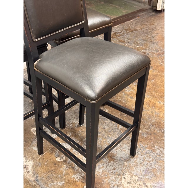 Buying & Design Italian Black Leather Barstools, Set of Three For Sale - Image 9 of 12