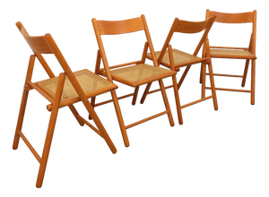 Vintage Folding Chairs in Beech Wood and Caning from Habitat, 1980s, Set of 4