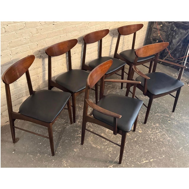 Mid-Century Modern Set of 6 Mid-Century Walnut Dining Chairs by Stanley For Sale - Image 3 of 16
