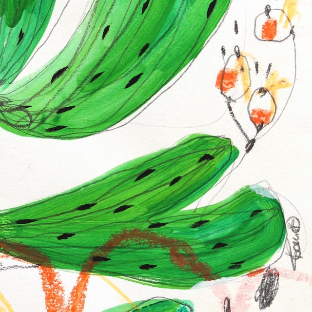 Lost in the Greenery - Vibrant Colorful Whimsical Figurative Art on Paper Original Artwork by Silvia Pavarini For Sale In Los Angeles - Image 6 of 7