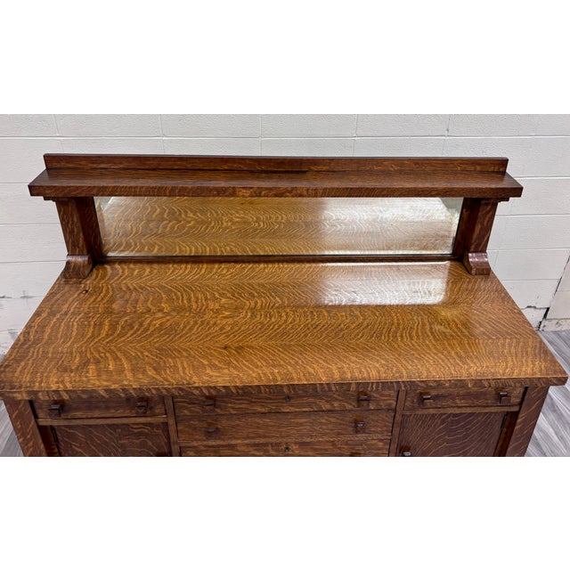 Antique American Mission Arts & Crafts Tiger Oak Sideboard Buffet Console For Sale - Image 12 of 13