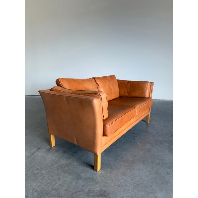 1970s Mid 20th Century Danish Cognac Leather Loveseat For Sale - Image 5 of 9