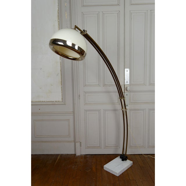 Important Adjustable Arc Floor Lamp – Italy, Circa 1970 Carrara Marble, Brass & acrylic glass A stunning adjustable arc...