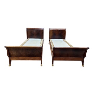 Empire Style Mahogany Twin Beds, Set of 2 For Sale
