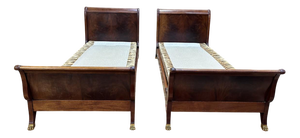 Empire Style Mahogany Twin Beds, Set of 2