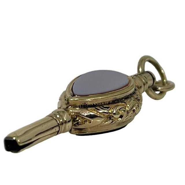 19th Century Brass and Gold Watch-Key with Agate and Heliotrope Stones For Sale - Image 3 of 5