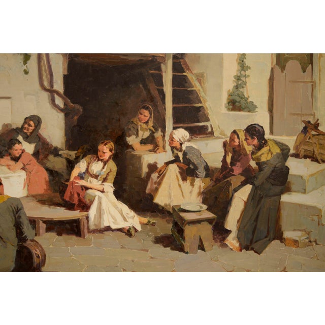 1970s 1970s Large-Scale Baltic Figurative Courtyard Genre Scene For Sale - Image 5 of 9