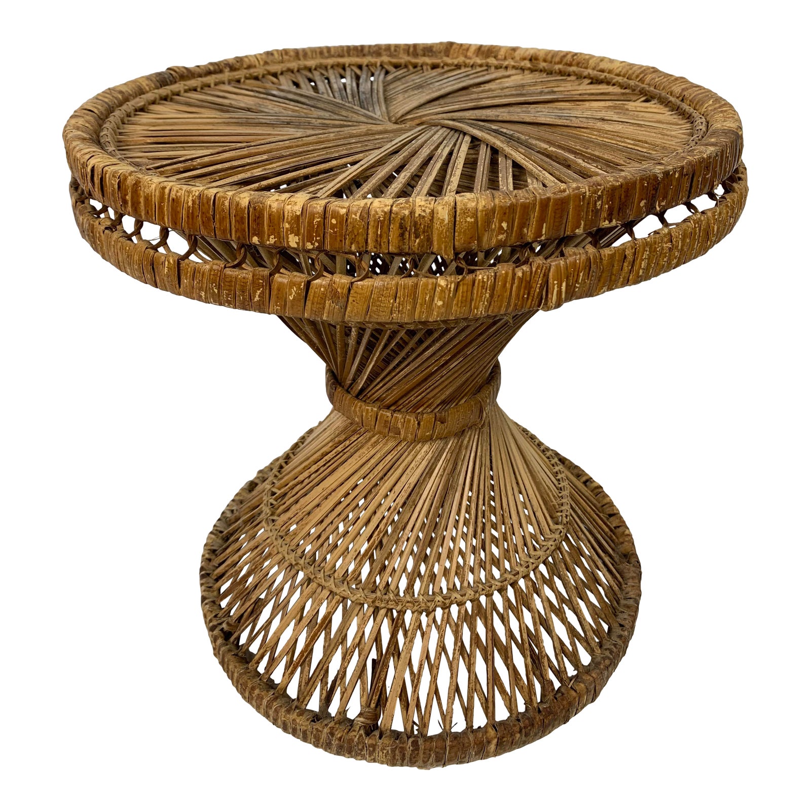 1960s Boho Chic Rattan Wicker HourGlass Side Table Chairish