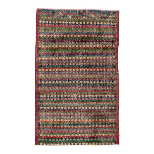 Vintage hand-knotted colorful Turkish art deco rug For Sale