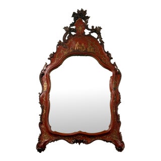 Red Chinoiserie Lacquered Mirror For Sale