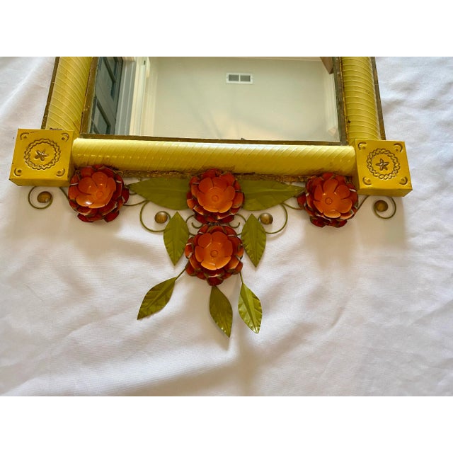 Vintage Tole Painted Metal Floral and Birds Mirror 1960’s For Sale - Image 4 of 12