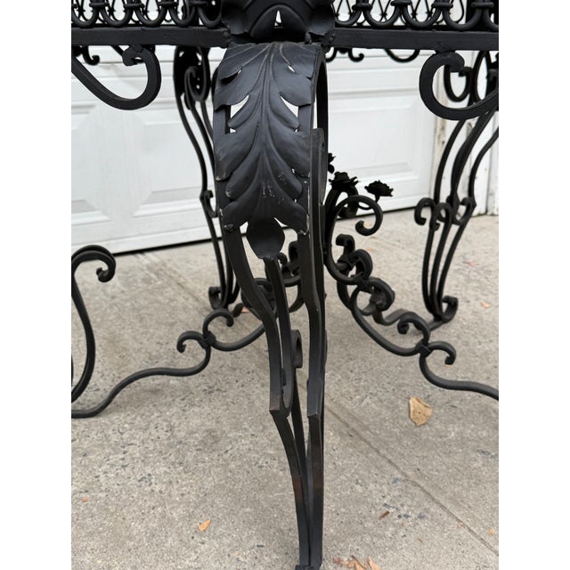 Grand Vintage Wrought Iron and White Marble Top Center Table With Ornate Scrollwork, French Baroque Revival Style For Sale In New York - Image 6 of 12