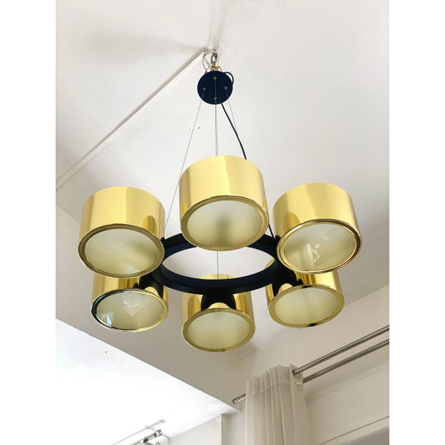 Mid-Century Modern Contemporary Italian Oval Metal Gold Chandelier For Sale - Image 3 of 11