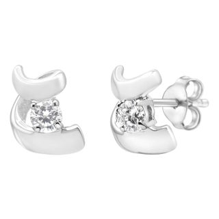 10K White Gold 1/10 Cttw Round Brilliant-Cut Diamond Espira Swirls Solitaire Push Back Stud Earrings (I-J Color, I1-I2 Clarity) - 2 Pieces For Sale