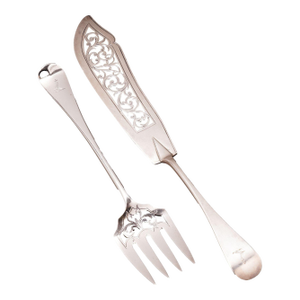 English Sterling Silver Fork and Knife Fish Set by Chawner & Co, 1856
