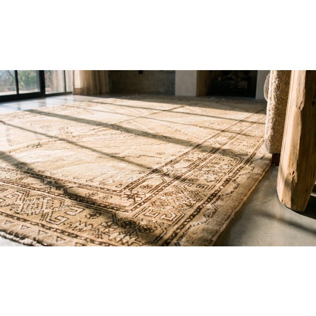 1930s Tan Camel Geometric Antique Central Asian Khotan Rug 6'4" X 12' Knotted Wool Carpet For Sale - Image 10 of 10