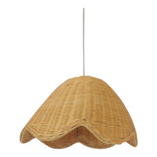 Vintage Scalloped Wave Rattan Pendant For Sale