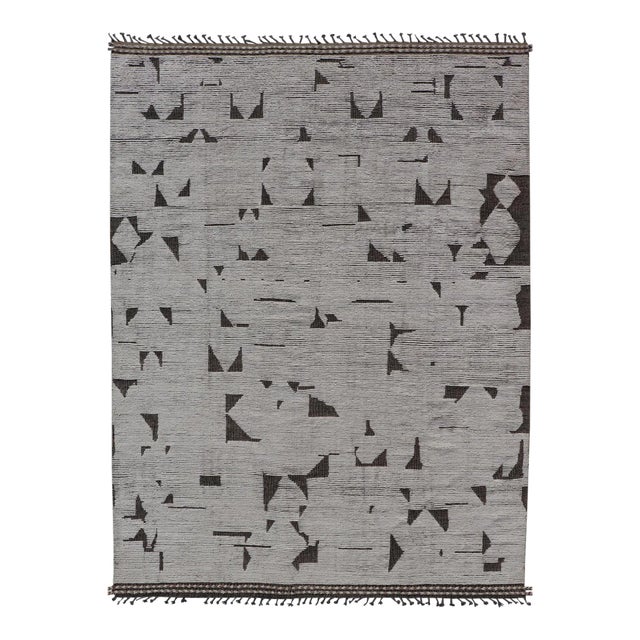 Fine Modern Rug in White & Light Taupe Tones With Abstract & Geometric Design For Sale