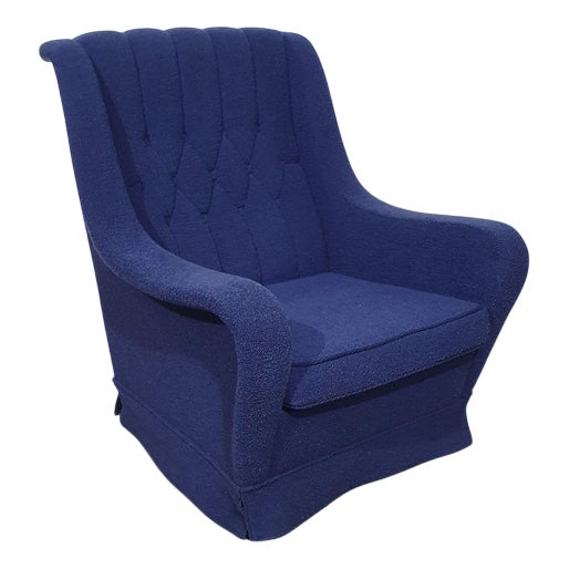 Vintage Lounge Chair in Blue Wool and Boucle, 1970s For Sale