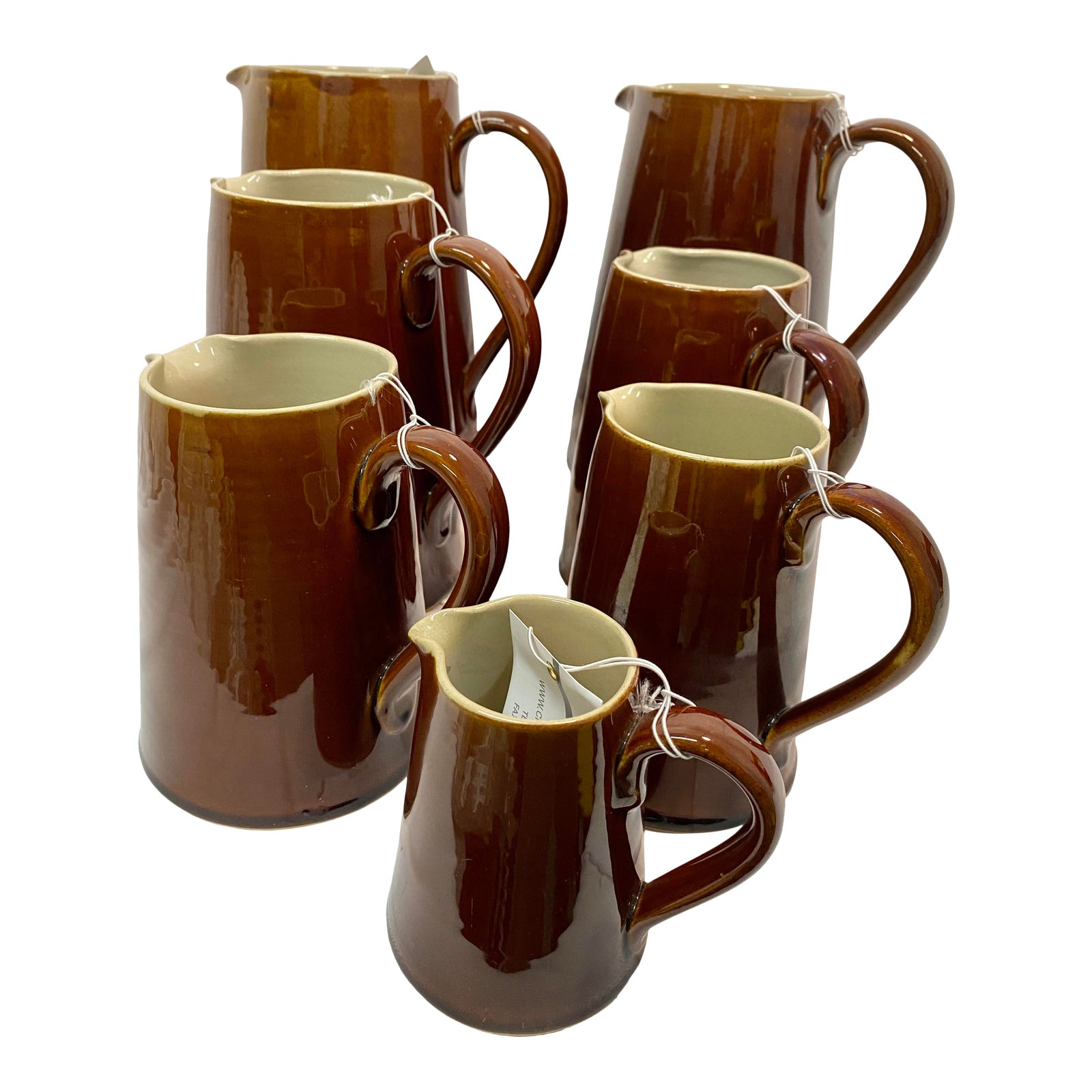 Vintage Set of 7 Bourne Denby Stoneware Pitchers / Jugs Made in