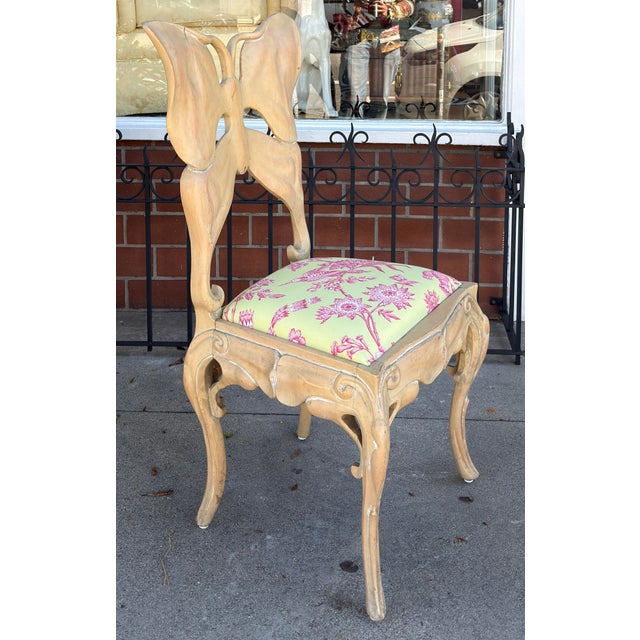 1900 - 1909 Rare Antique Art Nouveau Carved Butterfly Back Chair - 1 of 2 For Sale - Image 5 of 7