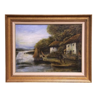 Mid-Century English Landscape Painting in Gilt Frame Signed William Pitt For Sale