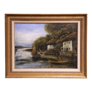 Mid-Century English Landscape Painting in Gilt Frame Signed William Pitt
