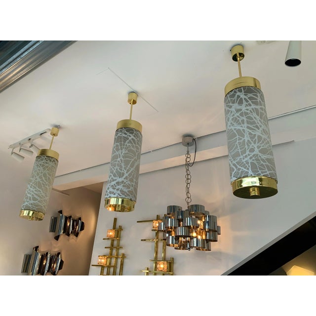 Mid-Century Modern Brass Murano Glass by Esperia Pendant Lights, Italy, 1990s For Sale - Image 3 of 10