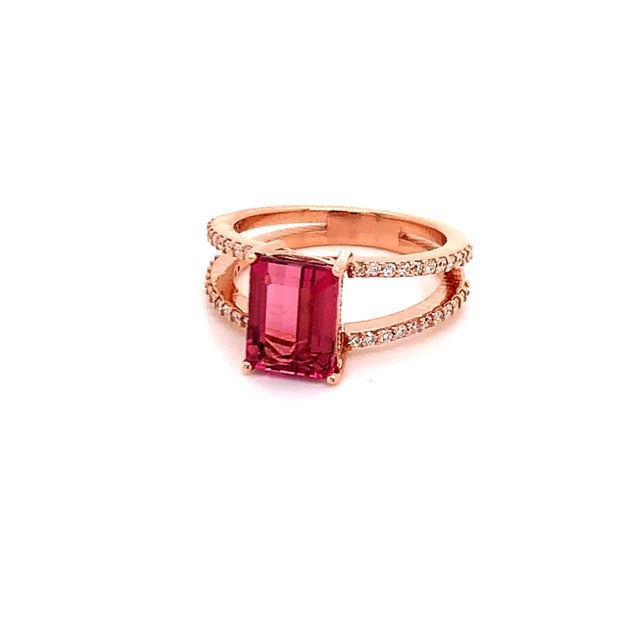 Natural Tourmaline Diamond Ring 14k Rose Gold 2.2 TCW Certified For Sale - Image 15 of 16