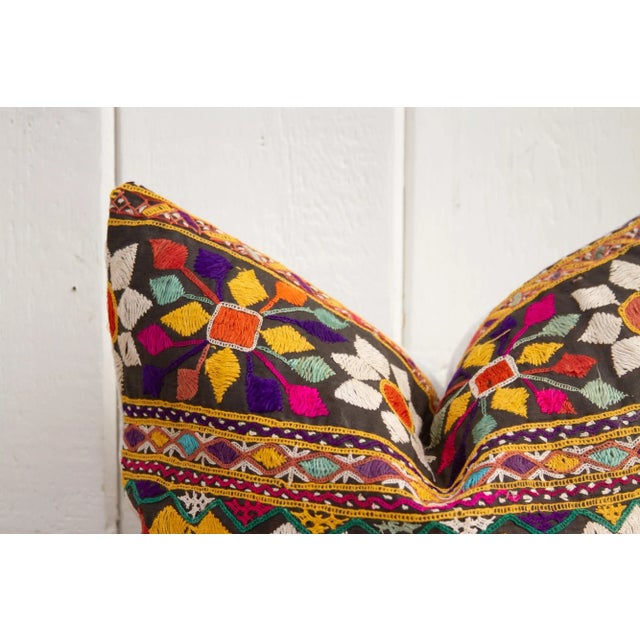 Small Tribal Antique Mashru Square Pillow For Sale - Image 4 of 8